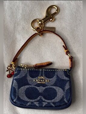 Coach Mini Nolita Bag Charm In Signature Denim with Cherries Blue/Gold